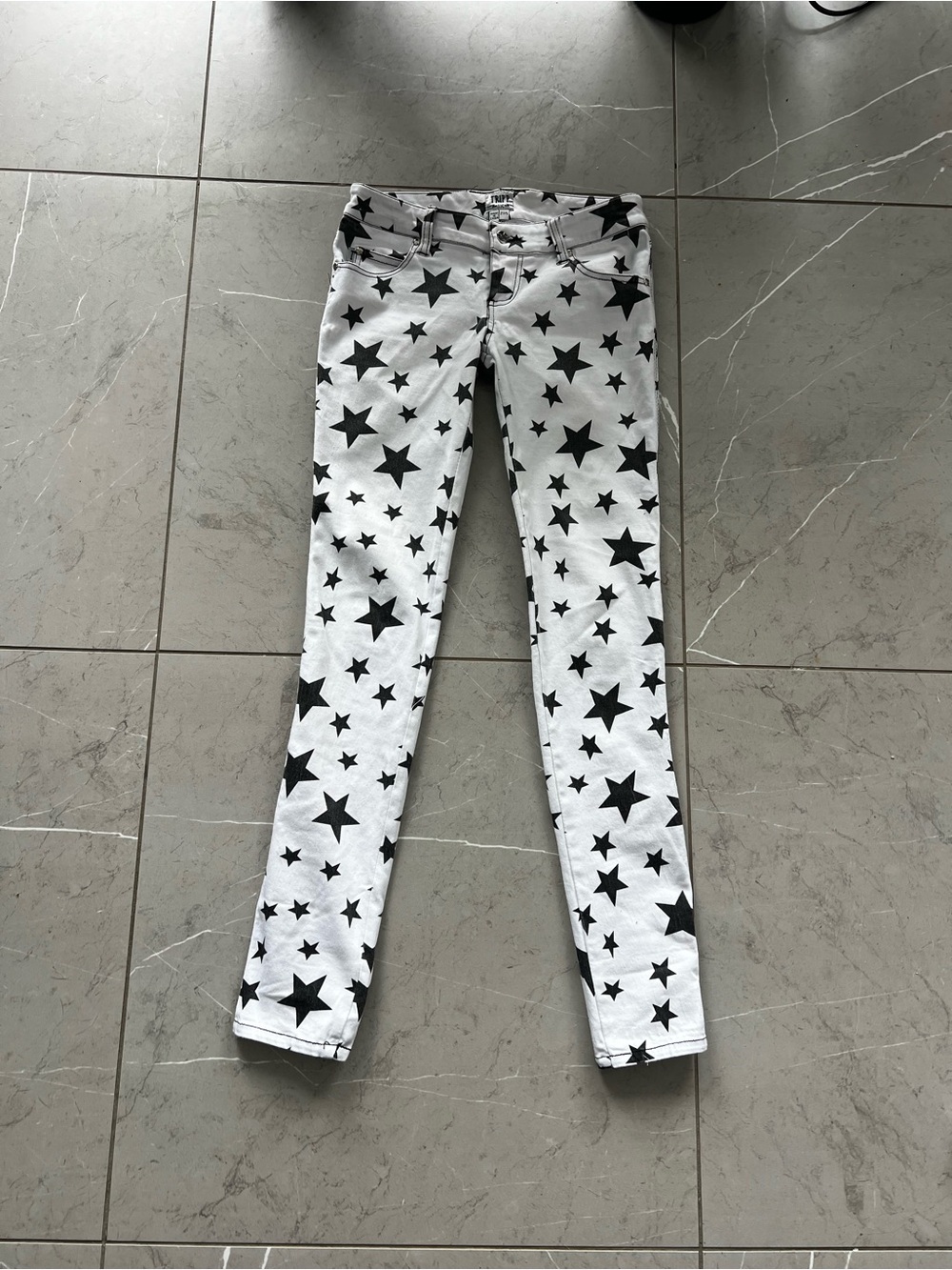 Tripp NYC White Skinny Jeans with Black Star Print